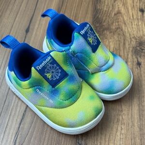 Reebok toddler sneakers, blue and yellow/green, size 5